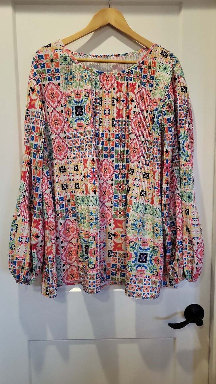 Fluorescent Printed Swiss Dot Patchwork Boho Plea… - image 1
